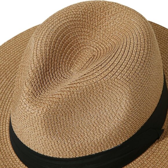 Women Wide Brim Straw Panama Roll up Hat Fedora Beach Sun Hat + - Picture 4 of 4